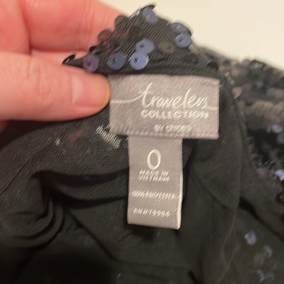 Chico’s Travelers Collection Sequin Ginger Jacket Navy Size 0 Women's Small - Picture 2 of 3